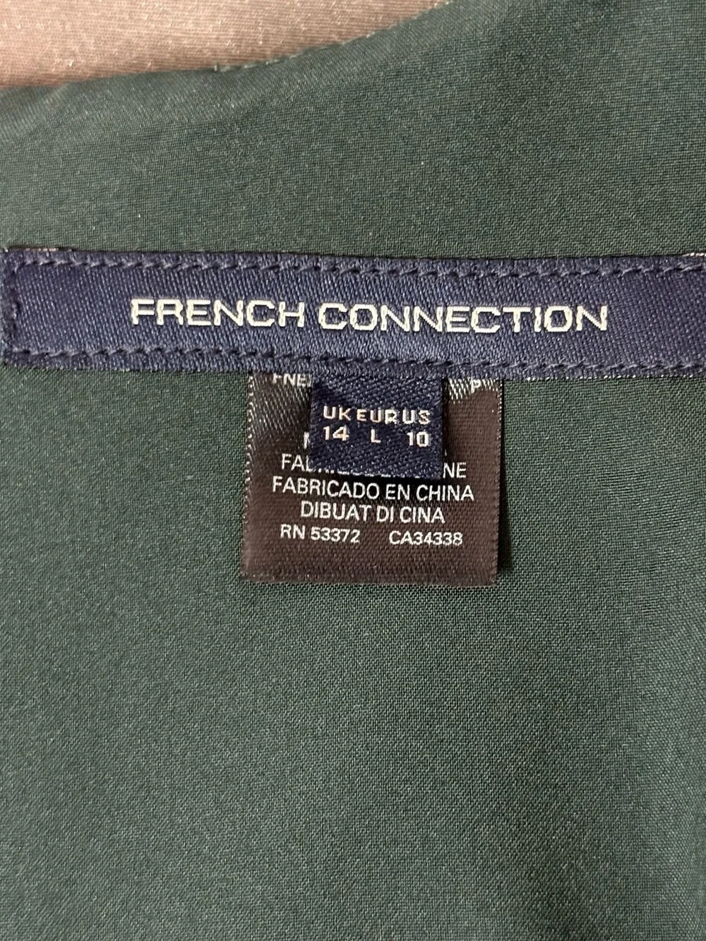 French Connection V Neck Mini Dress, Dark Green, Size 10, NWT